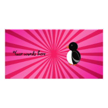 Cute penguin pink sunburst custom photo card