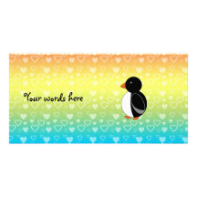 Cute penguin rainbow hearts photo cards