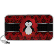 Cute penguin red damask travel speakers