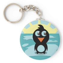 Cute Penguin Standing on Ice Keychain