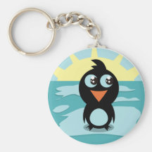 Cute Penguin Standing on Ice Keychain