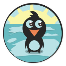 Cute Penguin Standing on Ice Round Stickers