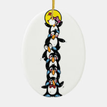 cute penguin totem stack christmas tree ornament