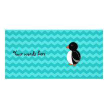 Cute penguin turquoise chevrons personalized photo card
