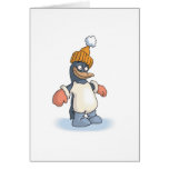 cute penguin with hat and gloves greeting cards