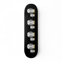 Cute Penguins. Cartoon on Black Background. Skateboard Deck