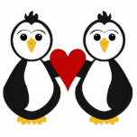 Cute Penguins Holding A Heart Acrylic Cut Out