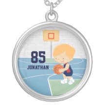 Cute Personalized Basketball Player blonde navy Personalized Necklace