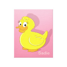 Cute Personalized Name Girl Duck Yellow Ducky Room Gallery Wrap Canvas