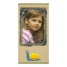 Cute photo frame with happy snaile photo card