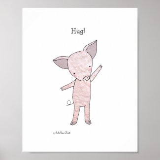 Cute Pig Hug Poster Piglet Farm Animal Art Print