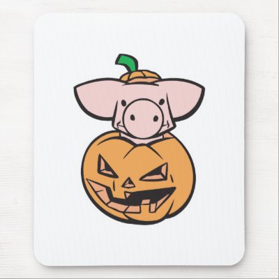 cute pig in jack-o-lantern pumpkin mouse mats by halloweenie