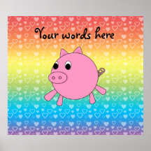 Cute pig rainbow hearts posters