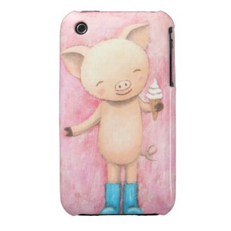 Cute Pig with Ice Cream Pink iPhone 3/3GS Case Case-Mate iPhone 3 Cases