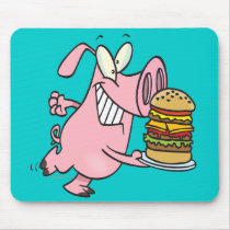 cute pig with triple cheeseburger mousepad