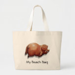 Cute Piggy Lying in Sunshine: Art: Beach Bag