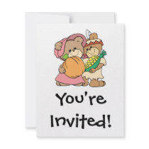 cute pilgrim and indian thanksgiving teddy bears personalized invitation