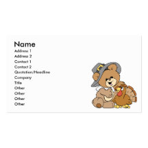 cute pilgrim teddy bear with turkey business card template