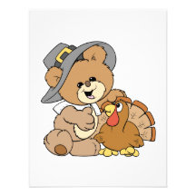 cute pilgrim teddy bear with turkey personalized invitation