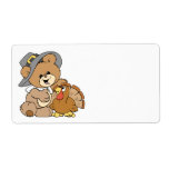 cute pilgrim teddy bear with turkey custom shipping label