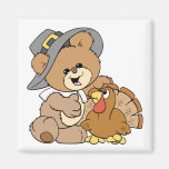 cute pilgrim teddy bear with turkey refrigerator magnet