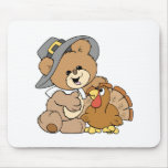 cute pilgrim teddy bear with turkey mouse pads