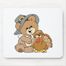 cute pilgrim teddy bear with turkey mouse pads