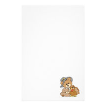 cute pilgrim teddy bear with turkey customized stationery