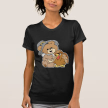 cute pilgrim teddy bear with turkey tee shirt
