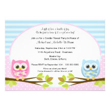 Cute Pink and Blue Owl Gender Reveal Cards