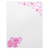 Cute Pink Baby Elephant And Butterflies Letterhead