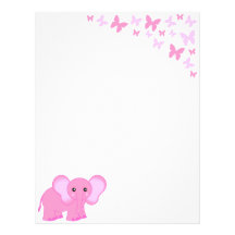 Cute Pink Baby Elephant And Butterflies Letterhead