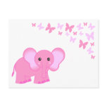 Cute Pink Baby Elephant And Butterflies Postcard