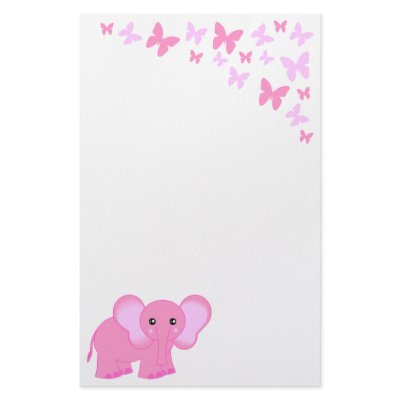 Cute Pink Baby Elephant And Butterflies Stationery by JKLDesigns