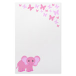 Cute Pink Baby Elephant And Butterflies Stationery