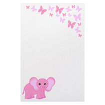 Cute Pink Baby Elephant And Butterflies Stationery