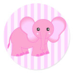 Cute Pink Baby Elephant Striped Stickers