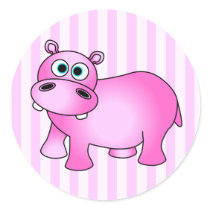 Cute Pink Baby Hippo Striped Stickers