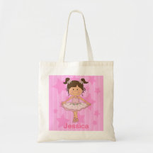 Cute Pink Ballet Girl On Stars and stripe Canvas Bags
