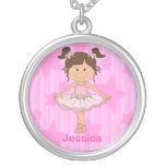 Cute Pink Ballet Girl On Stars and stripe Necklace