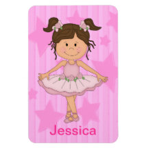 Cute Pink Ballet Girl On Stars and stripe Rectangular Magnets