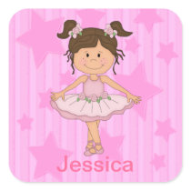 Cute Pink Ballet Girl On Stars and stripe stickers