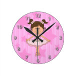 Cute Pink Ballet Girl On Stars and Stripes Round Wallclock