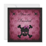 Cute Pink & Black Gothic Skulls Birthday Invites