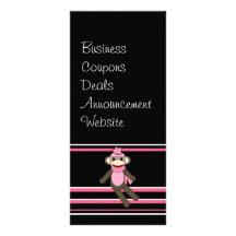 Cute Pink Black Stripe Sock Monkey Girl Flower Hat Rack Card