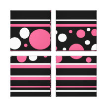 Cute Pink Black White Stripes Polka Dots Pattern Gallery Wrapped Canvas
