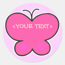 cute pink butterfly, <YOUR TEXT>, <YOUR TEXT> Round Sticker