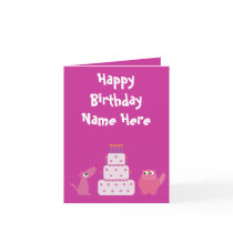 Cute Pink Cartoon Pets Birthday Animal Charity Cards