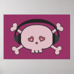 Cute Pink Cartoon Skull DJ With Headphones