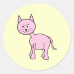 Cute Pink Cat. Cream Background. Round Sticker